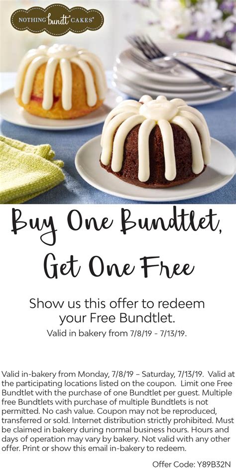 Bring the Joy with an individually packaged personal Bundt Cake crowned with our signature cream cheese frosting. . Nothing bundt cakes code